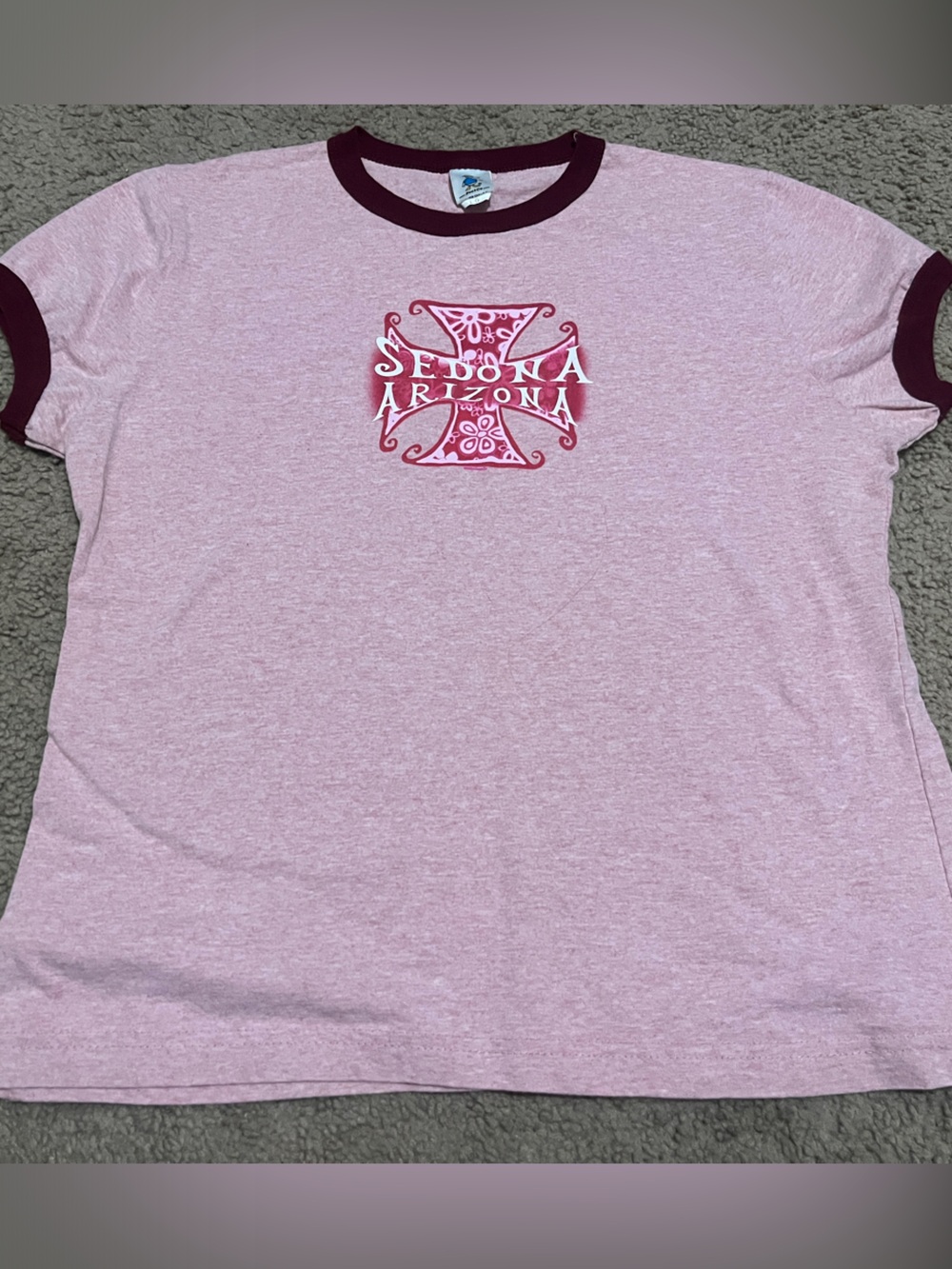 LG Pink Ringer Tee with Burgundy Trim and Sedona Graphic